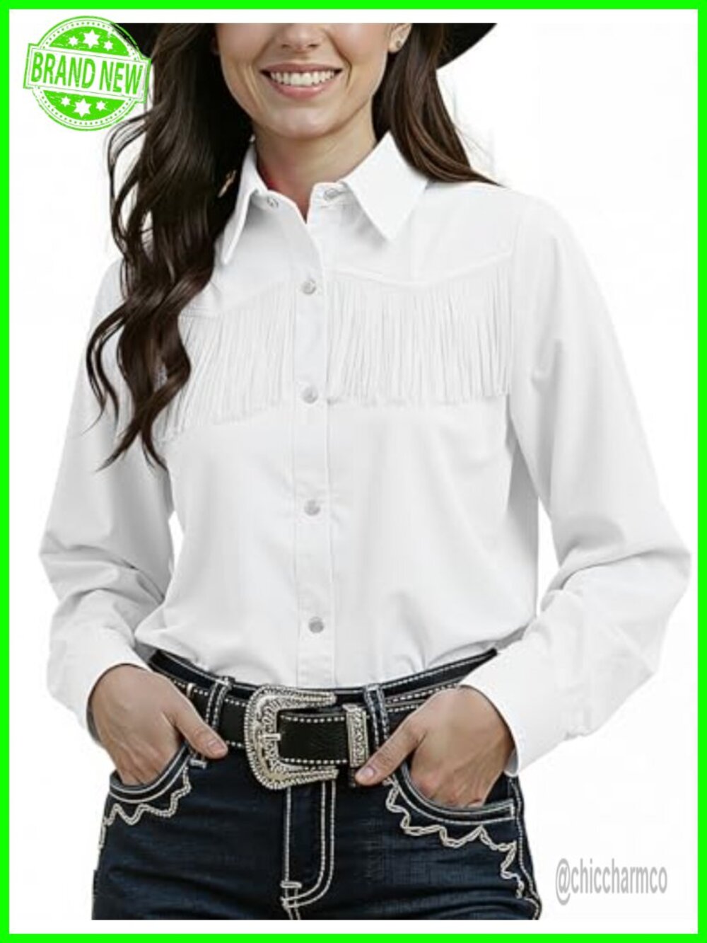 Womens Fringe Western Pearl Snap Button Down Shirt Long Sleeve Cowgirl Top